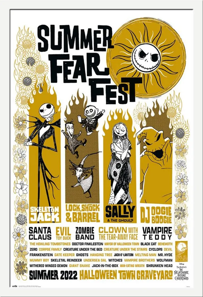 Nightmare Before Christmas - Poster - Summer fear Fest + cornice rimovibile, Shinsuke® Maxi MDF bianco, vetro acrilico