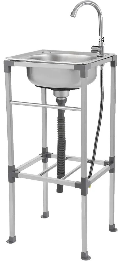 Lavabo colonne inox argenté : évier robuste avec mitigeur eau chaude