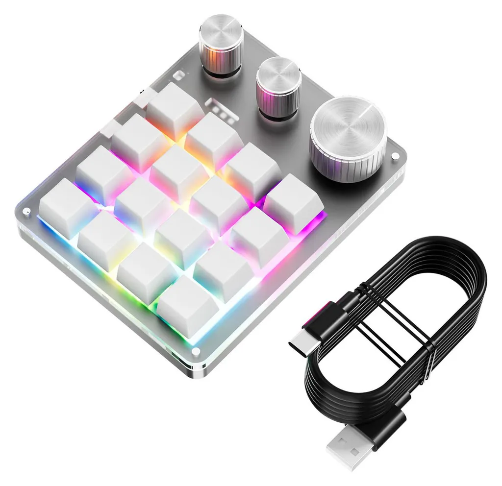 Clavier Macro 16 Touches avec 3 Molettes Rotatives Mode Filaire et BT