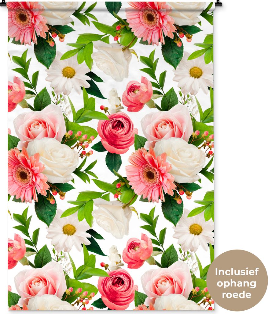 MuchoWow Wandteppich Wandbehang Blumen - Rosen - Collage 120x180 cm Tapisserie Dekoration Wandtuch - Schlafzimmer - Dekorationen für das Haus