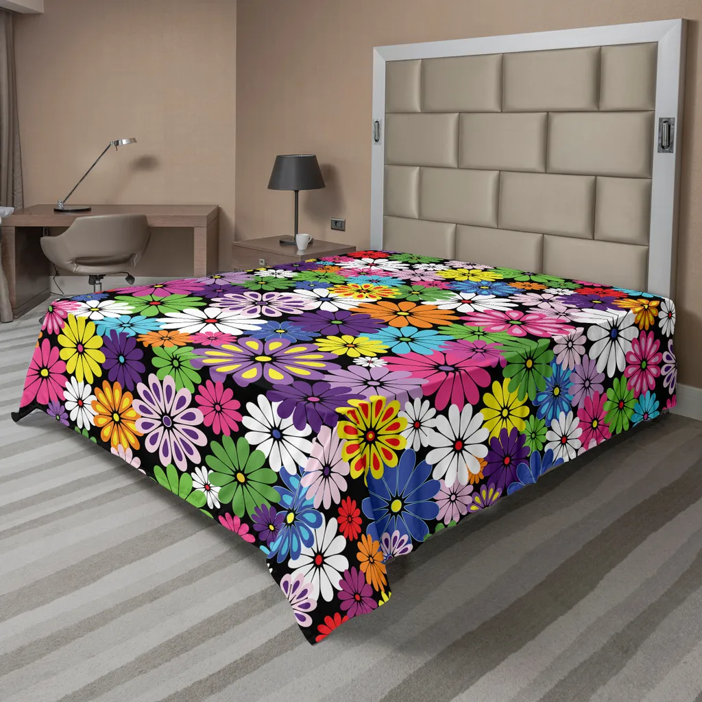 Drap de lit à fleurs marguerites multicolore 275x260 cm ABAKUHAUS