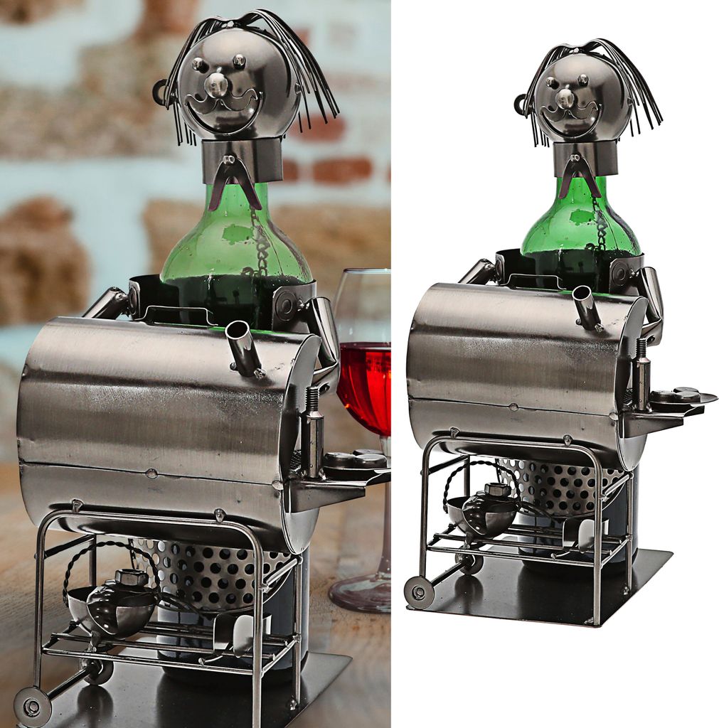 Flaschenhalter 'Griller' für Weinflaschen 17,5x20x18cm Metall silber Weinflasche Bierflasche Flaschenständer