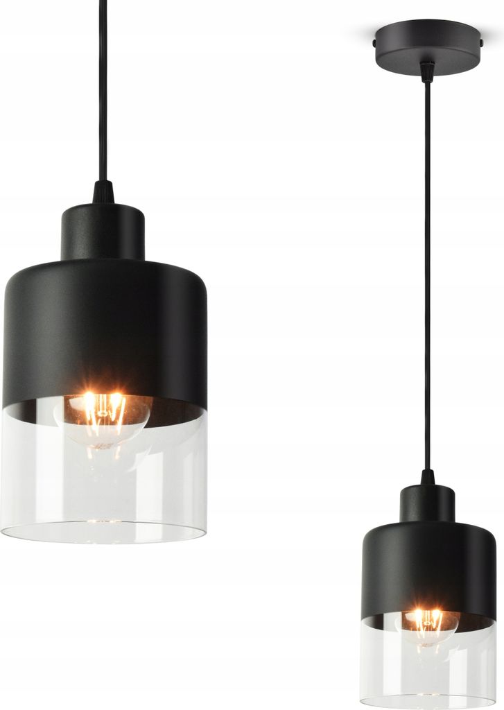 LUXOLAR - Pendelleuchte Schwarz mit getöntes Glas E27 60 W - Deckenleuchte für Wohnzimmer, Küchen - Hängelampe Modern Design