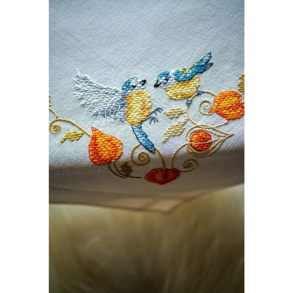 Broderie Facile : Nappe Point de Croix Mésanges avec Tracé Pré-dessiné - 2