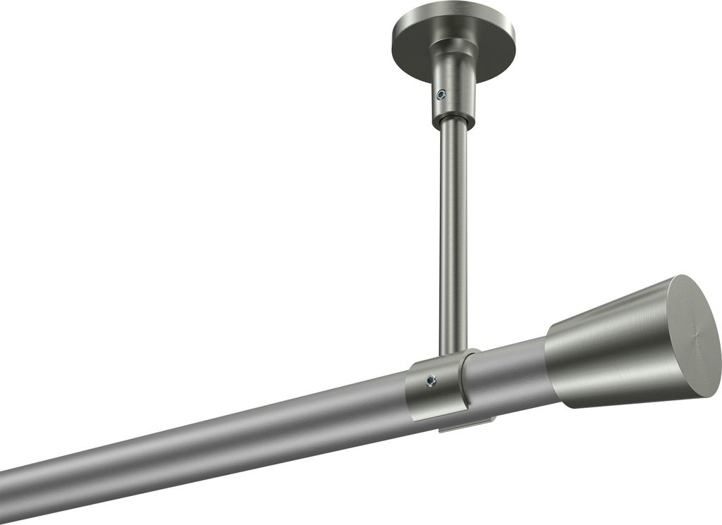 Interdeco Gardinenstange / Vorhangstange Silbergrau / Edelstahl-Optik, Typ Sonette Sitra (Konus) ohne Ringe, Deckenmontage, 20 mm Ø 1-läufig, 200 cm