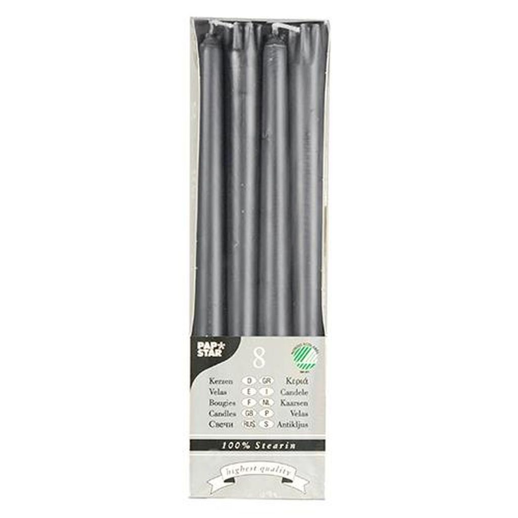 Papstar Leuchterkerzen Ø 2,2 cm 25 cm grau aus 100 % Stearin, 10 x 8 Stück