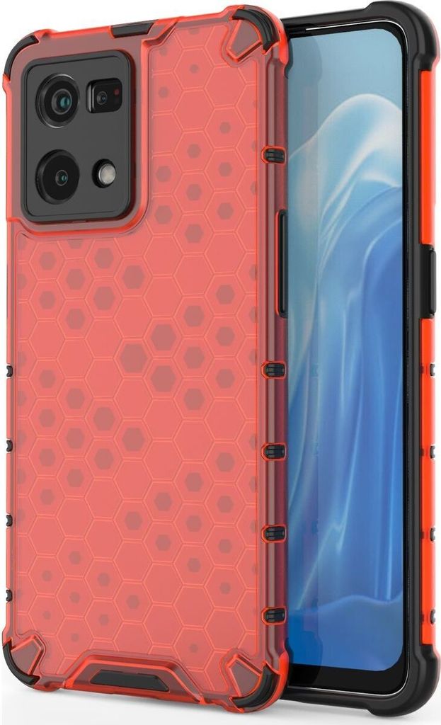 Mobigear Honeycomb OPPO Reno 7 4G Hülle Hardcase Backcover Stoßfest - Rot
