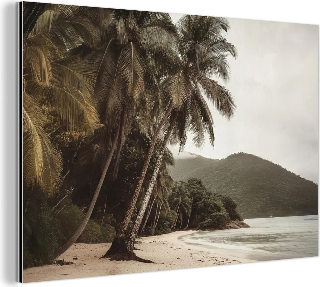 MuchoWow Wanddekoration Metall Metallbild Wandkunst 90x60 cm Insel - Palme - Meer MuchoWow Aluminium Gemälde - Wandbilder