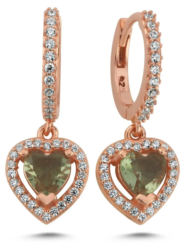 Boucles d'Oreilles Créoles Cœur Argent 925, Zultanite et Or Rose Chic