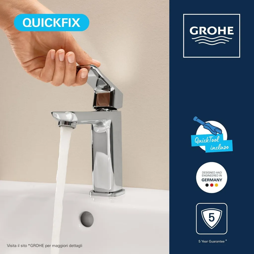 Mitigeur lavabo Grohe Dice M chromé avec système Quickfix intégré
