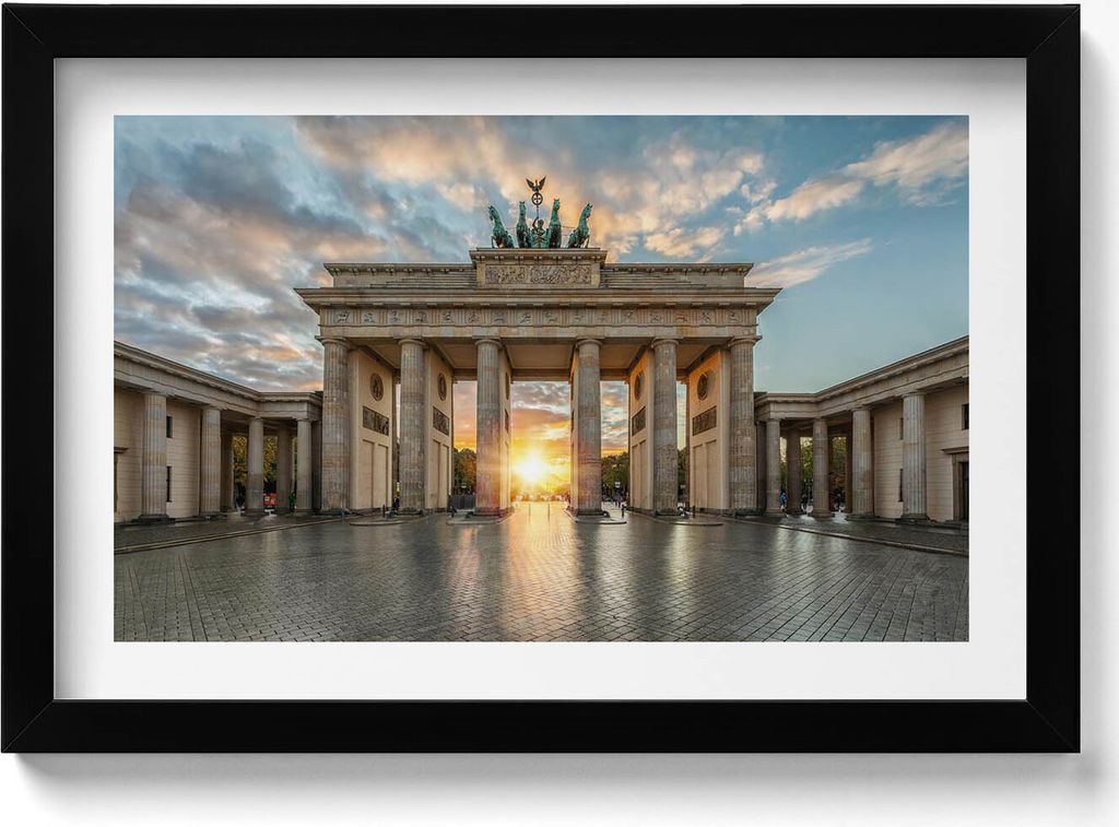Brandenburger Tor in Berlin– Wandbild mit Rahmen – Gerahmtes Bild – Wanddekoration – 30x20 cm – Schwarz Rahmen