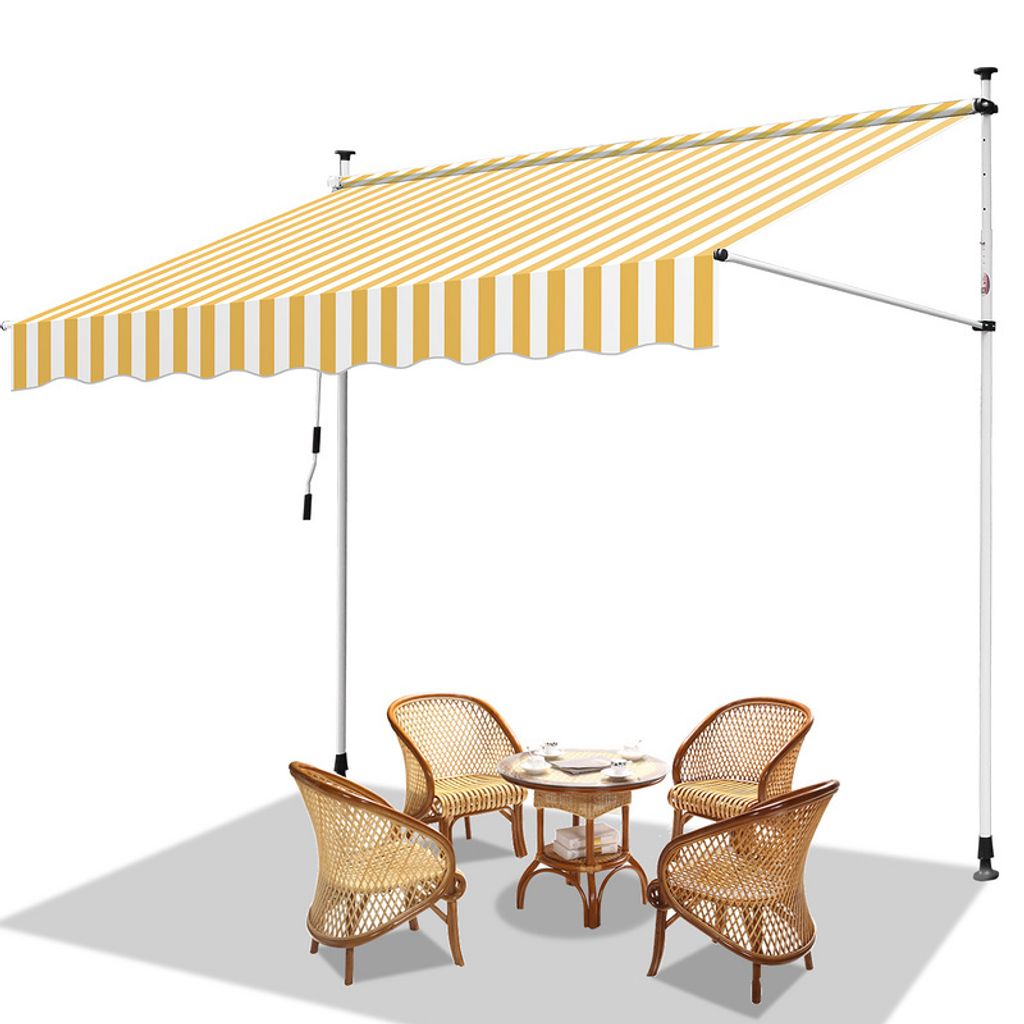 Hengda Klemmmarkise 250x120cm Markise Höhenverstellbare Balkonmarkise mit Handkurbel Sonnenschutz ohne Bohren für Terrasse und Balkon Gelb Weiß