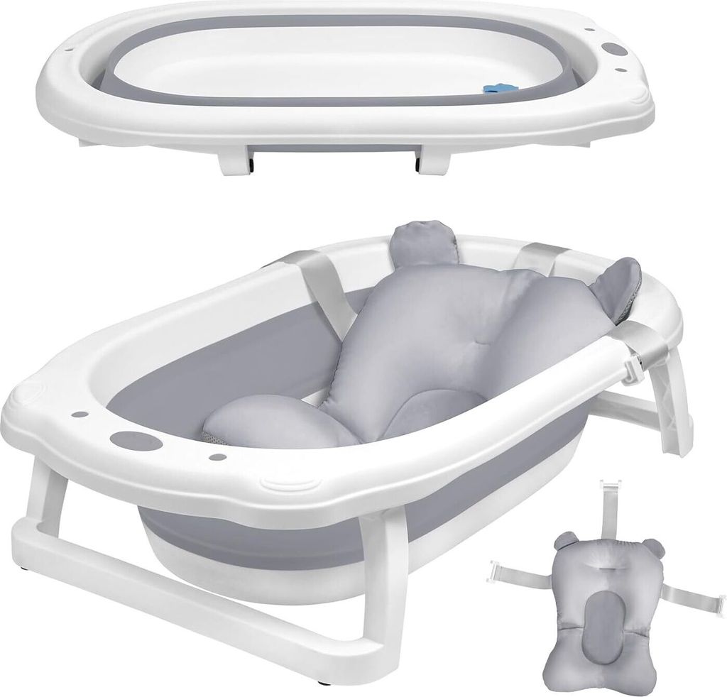 TRMLBE Babybadewanne 82x50cm Faltbar Baby Bath Wanne Anthrazit PP+PTE Babywanne mit Rutschfeste Fußpolster Badewanne Für Babys Kinder (mit Sitzki...
