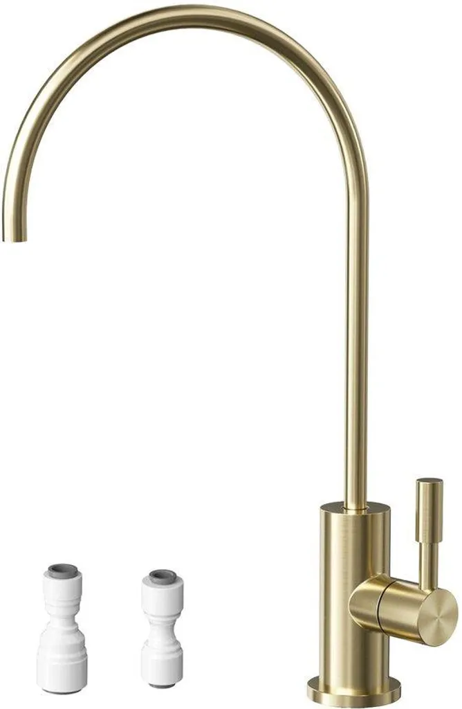 Mitigeur cuisine doré brossé inox pivotant, idéal pour éviers doubles