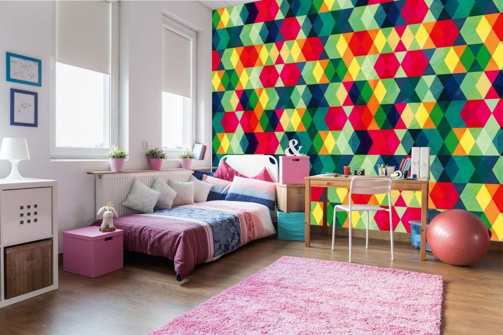 Vlies Fototapete BUNTE DREIECKE 375 x 250 cm (inkl. Kleister) - Vlies Tapete, Wandtapete, Wandbilder - Tapete für Wohnzimmer Schlafzimmer, Büro, ...
