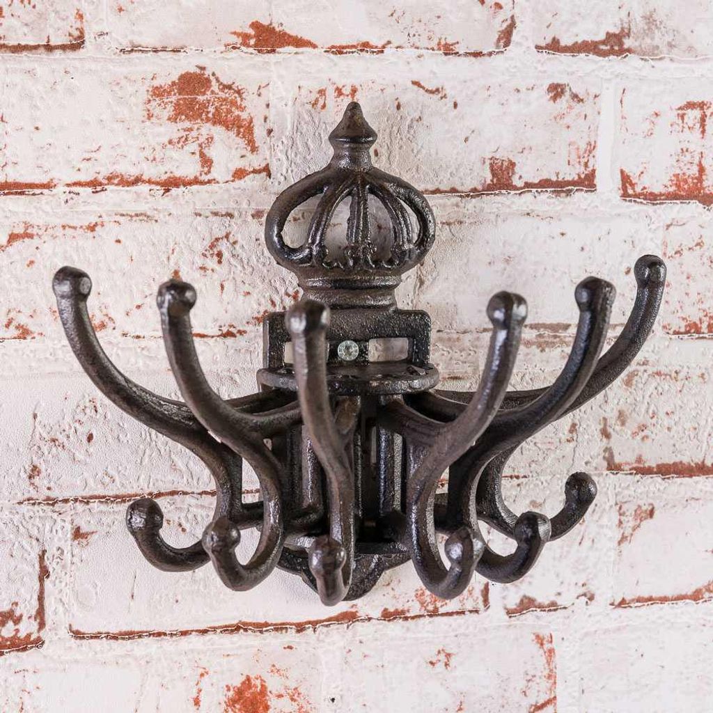 AltoBelli Wandhaken IMPERATORE Krone Garderobe 6 Haken Rost Braun lackiert