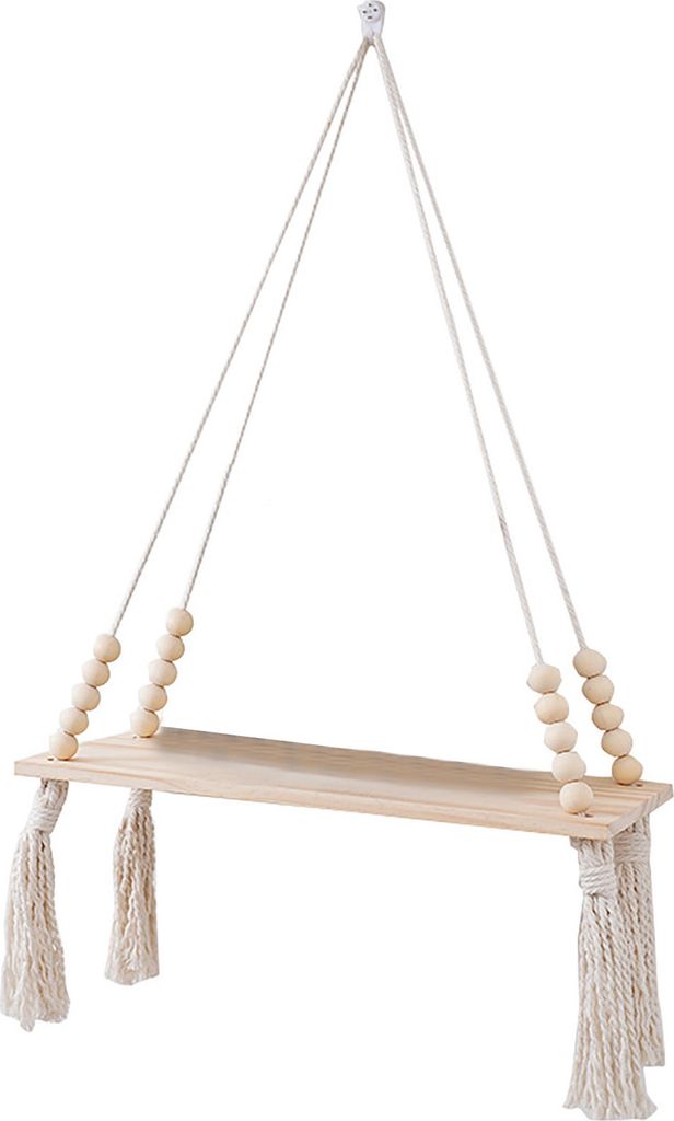 Wandregal zum Aufhängen, nordischer Böhmen-Stil, schwebendes Holzregal, verstellbar, rustikaler Pflanzenlagerregalhalter mit Quasten