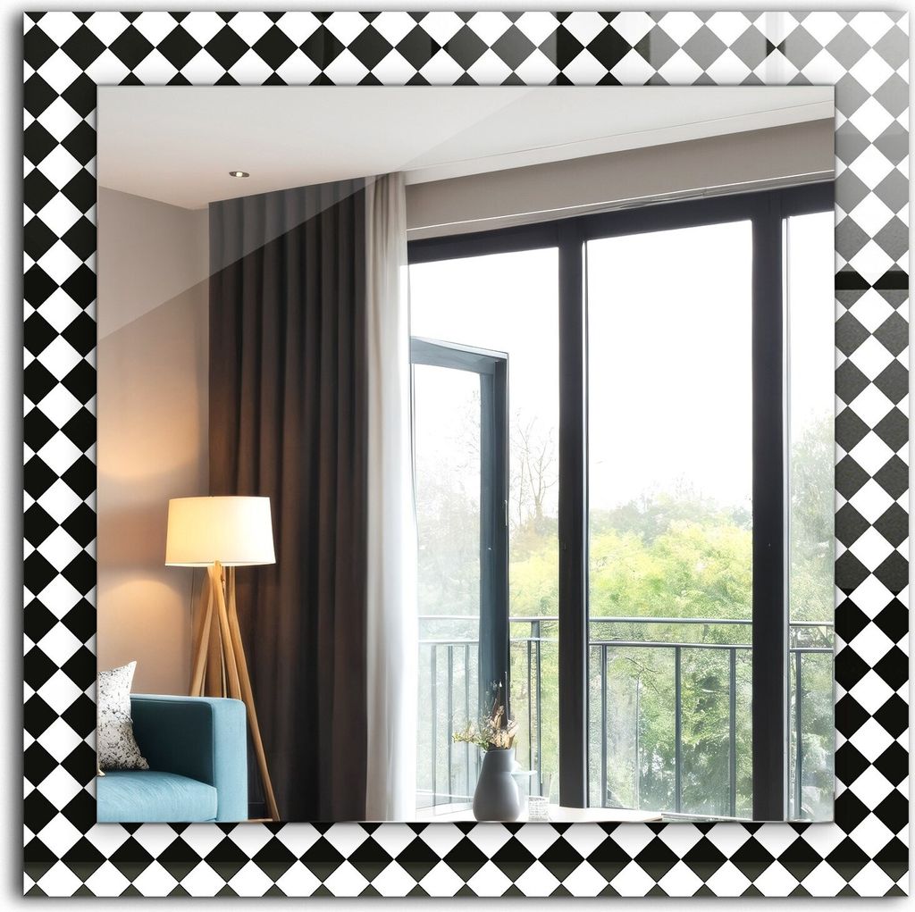 Dekospiegel - Wandspiegel mit Rahmen - Hängespiegel - 60x60 cm - Schwarz-Weißes Schachbrett