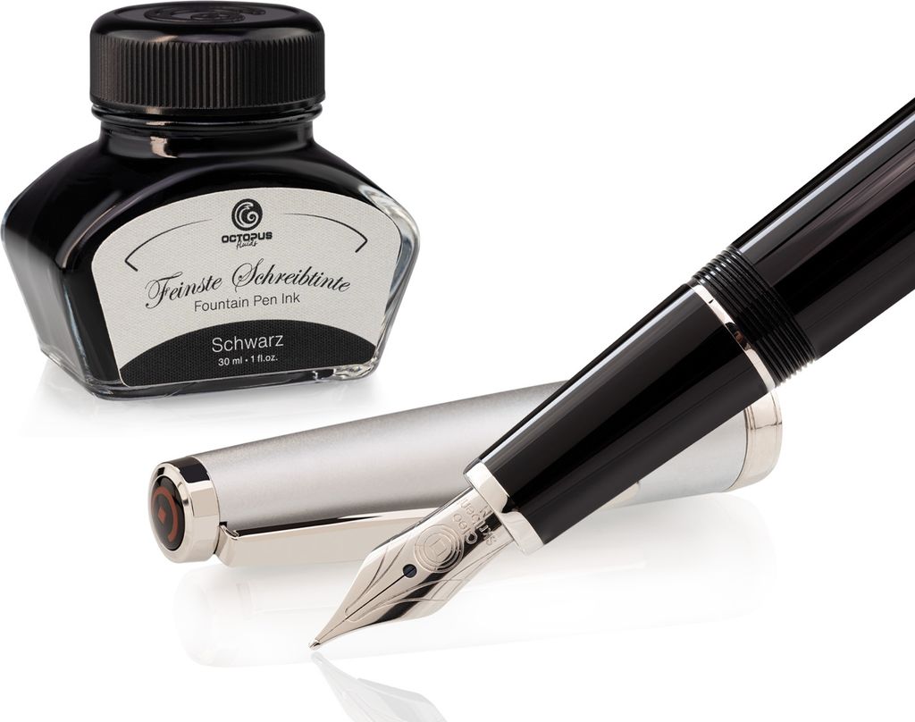 Füllhalter Set Cleo Skribent Classic Metall Schwarz, Patronen-Füllhalter und 30 ml Tinte Schwarz