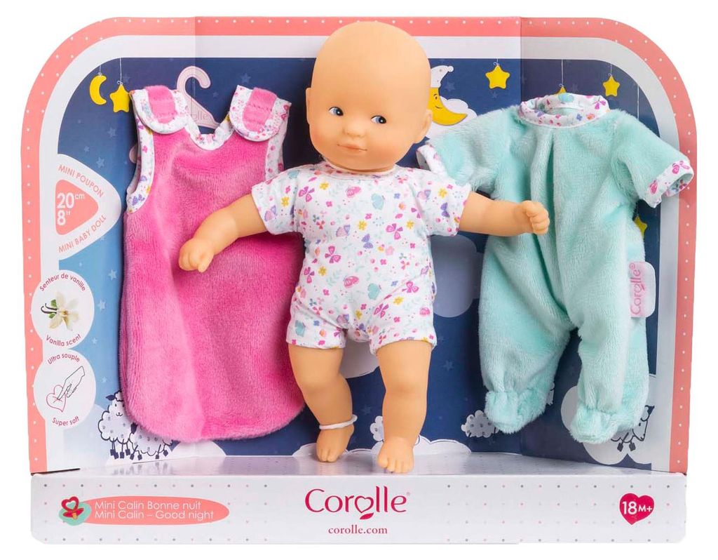 Corolle Babypuppe Mini Calin Gute Nacht Set - Schmetterlinge - 20cm - weiche Puppe
