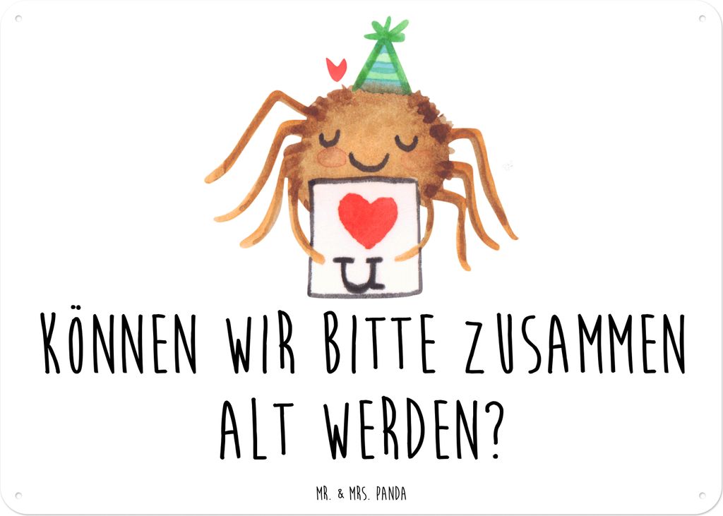 Mr. & Mrs. Panda Blechschild Spinne Agathe Brief DIN A6 - Weiß - Geschenk, Liebespaar, Heiratsantrag, Magnetschild, Türschild, tafel, Liebesgesch...