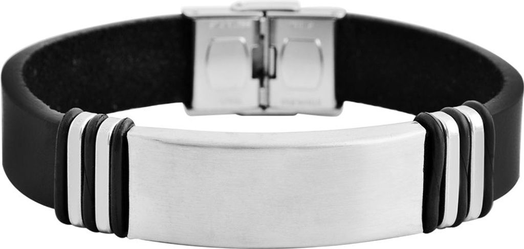 Akzent Armband aus Echtleder und Edelstahl in Schwarz