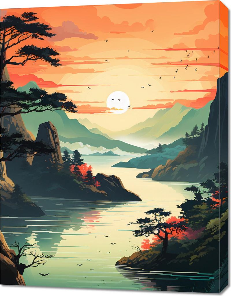 Bild 70x90cm Sonnenuntergang über einem ruhigen See