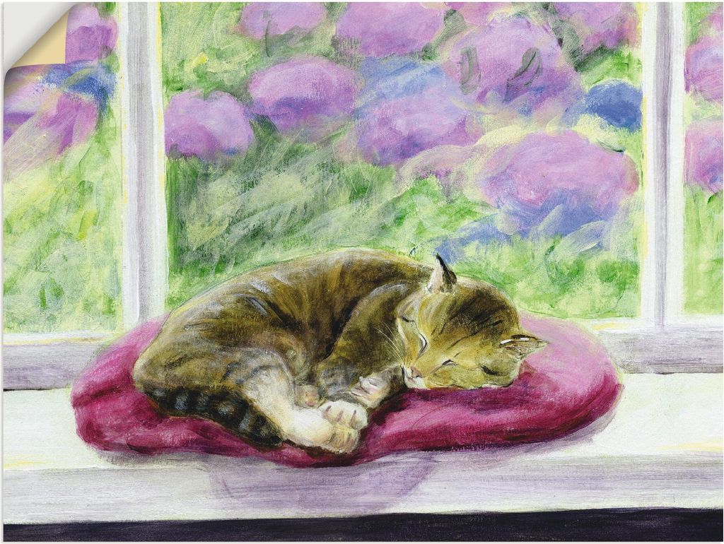 ARTland Wandbild, selbstklebend Katze auf Gartenfensterbank Größe: 80x60 cm