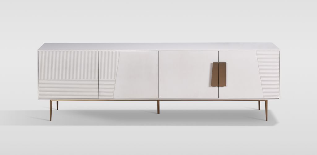 Stilig ST101A TV-Kommode, 200x40x60 cm, Weiß mit goldenen Akzenten