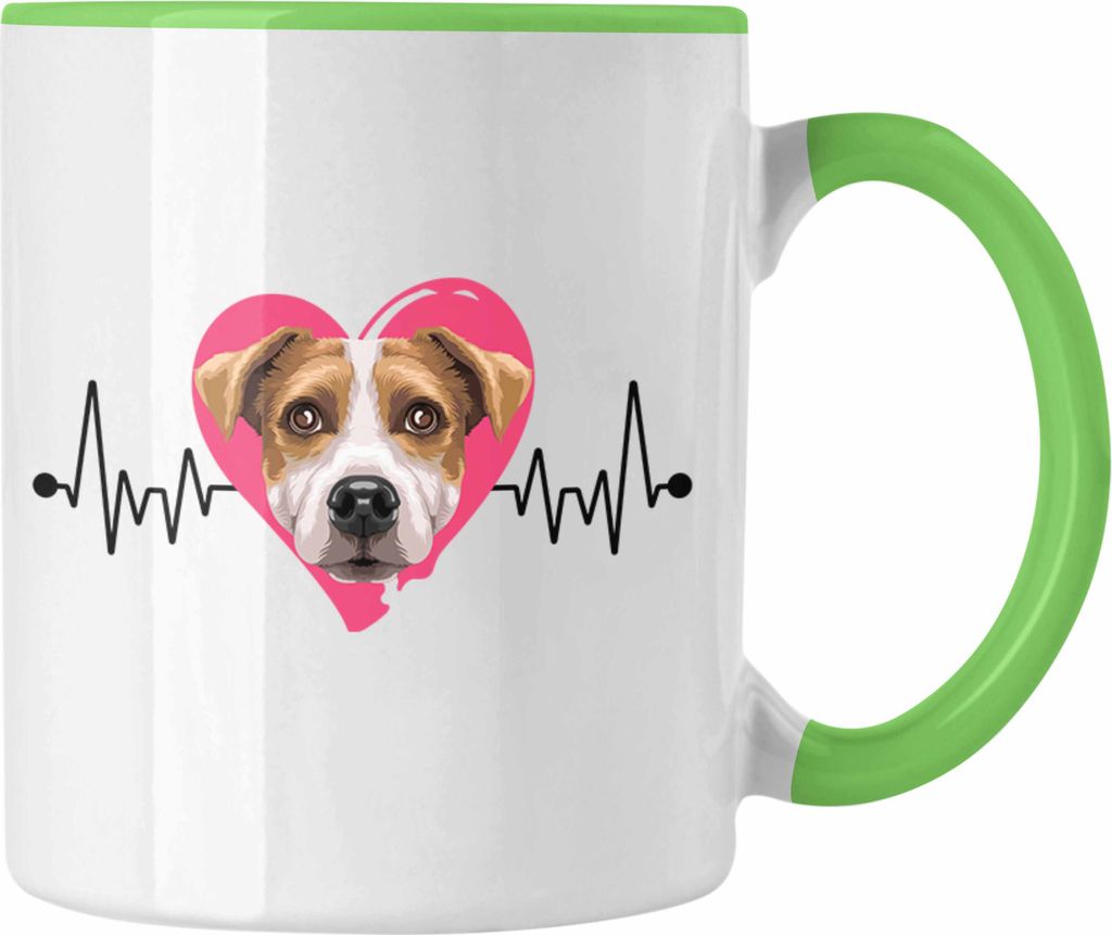 Trendation - Jack Russel Besitzer Tasse Geschenk Lustiger Spruch Geschenkidee Herzschlag Jack Russel (Grün)