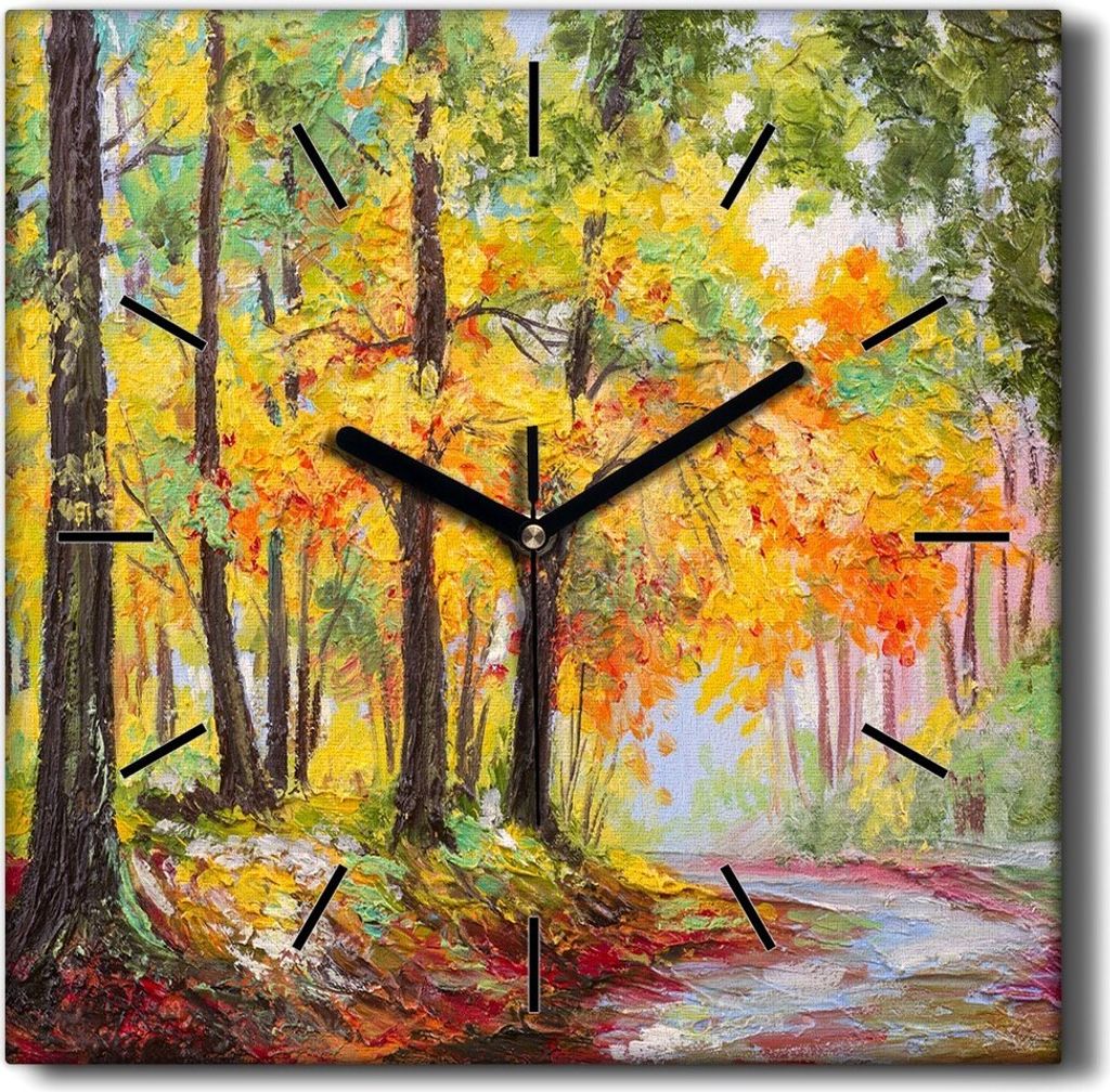 Coloray Hodiny Unikátní 30x30 cm Tiché hodiny Pro obývací pokoj a kuchyň Nástěnné hodiny Plátno Černé ručičky hodin - Les opouští ...