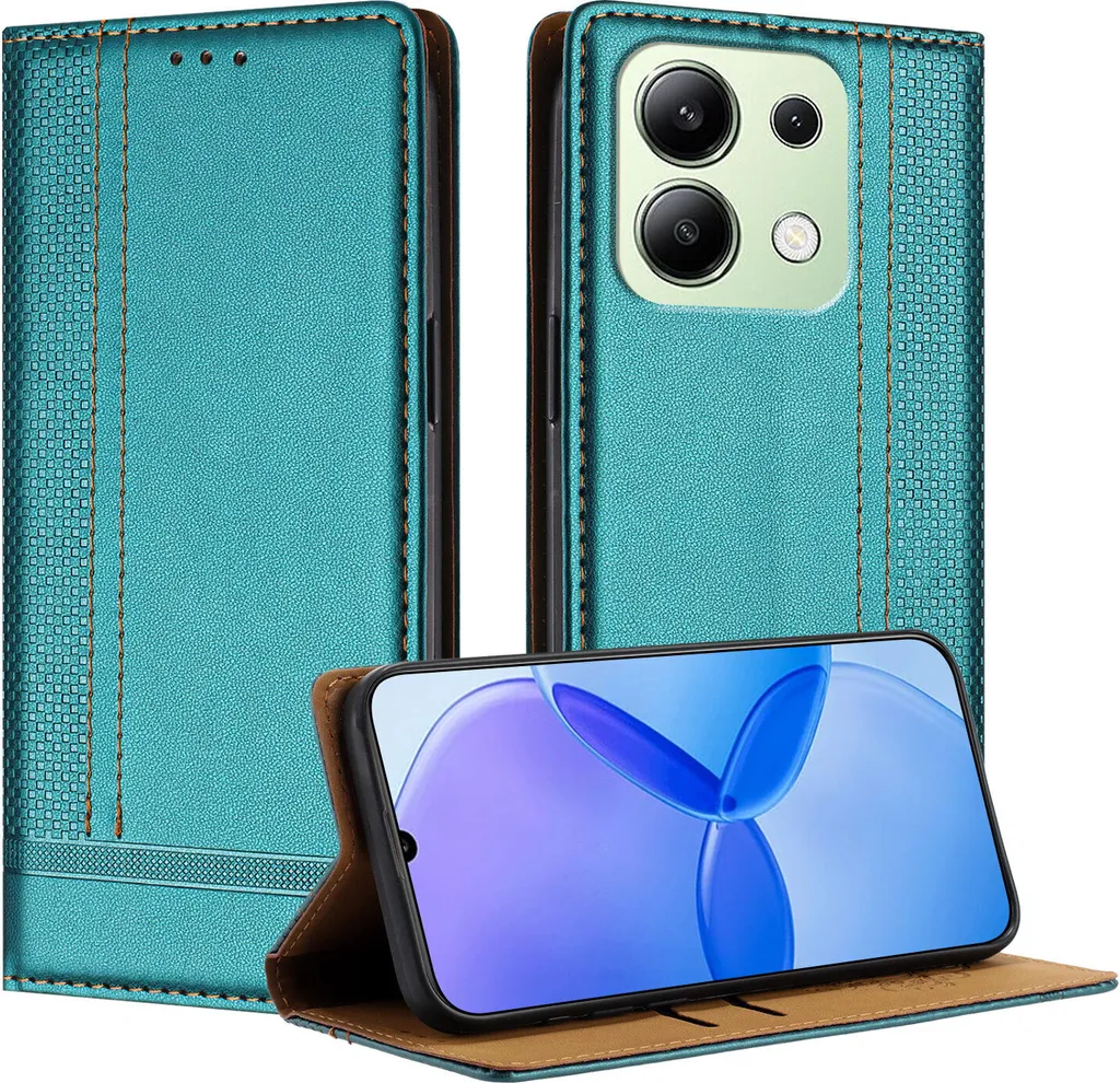 Custodia Xiaomi Redmi Note 13 4G Pelle Verde Flip Case con Stand