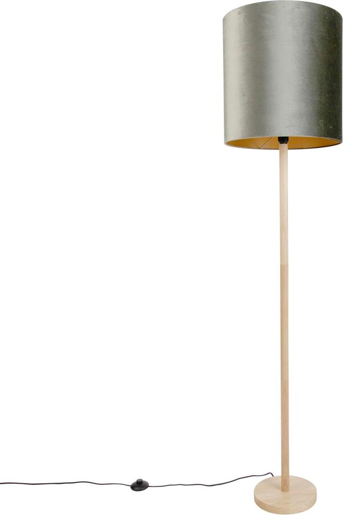 QAZQA - Klassisch I Antik Stehleuchte I Stehlampe I Standleuchte I Lampe I Leuchte aus Holz mit grünem Samtschirm 40cm - Mels I Wohnzimmer I Schla...