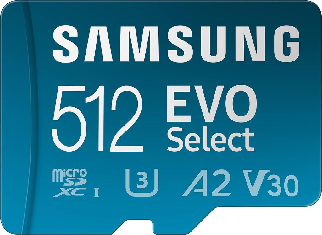 Samsung EVO Select (2024) microSD-Karte + SD-Adapter, 512 GB, Speicherkarte für Smartphone und Tablet, UHS-I U3, 4K UHD, Full HD, 160 MB/s Lesen, ...