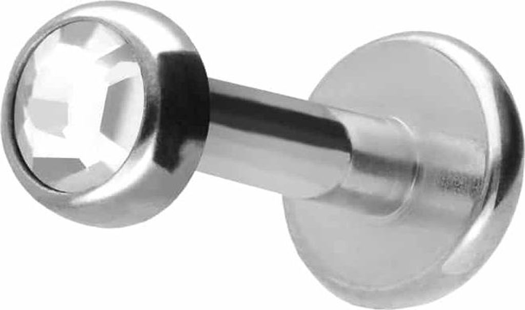 Ohrpiercing, Nasenpiercing Titan Labret mit Innengewinde KRISTALLDISC Silber Stablänge: 7mm | Stabstärke: 1,6mm | Discgröße: 3mm