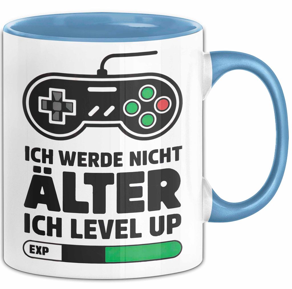 Gamer Gaming Liebhaber Tasse Geschenk Lustige Geschenkidee Spruch Ich Werde Nicht Älter Ich Level Up (Blau)