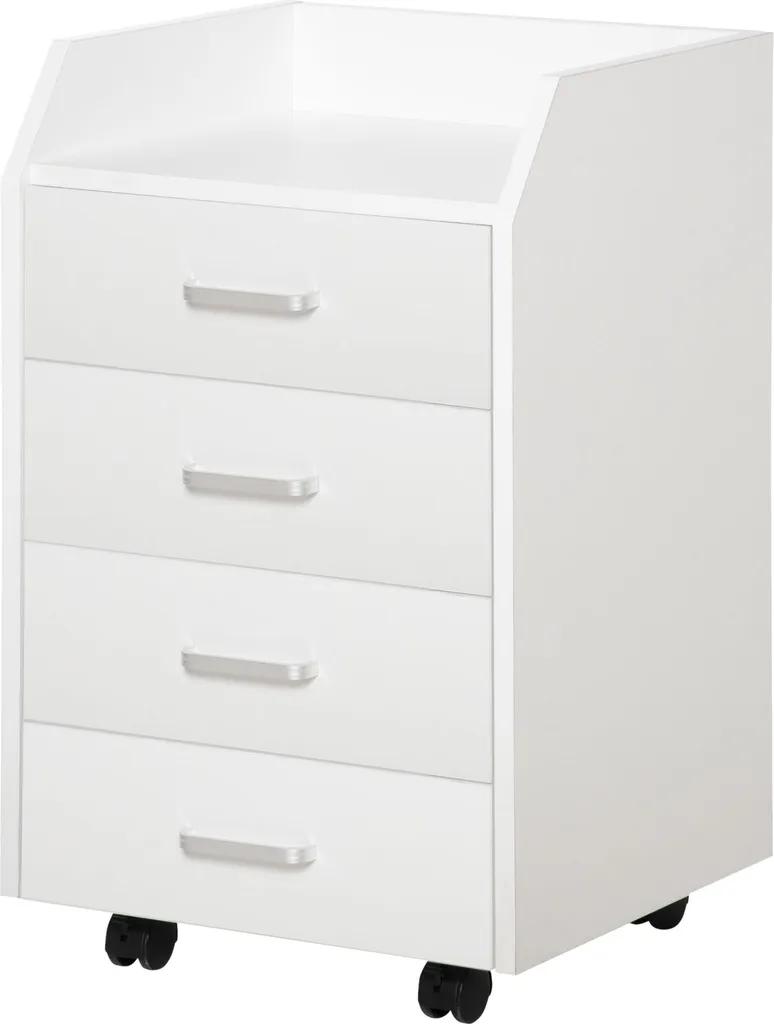 Meuble de Rangement à Roulettes Blanc avec 4 Tiroirs pour Bureau et Home Office