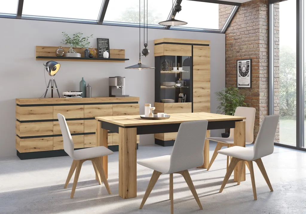 Étagère Murale Design CORTE 160cm, Support Déco Chêne et Gris Anthracite