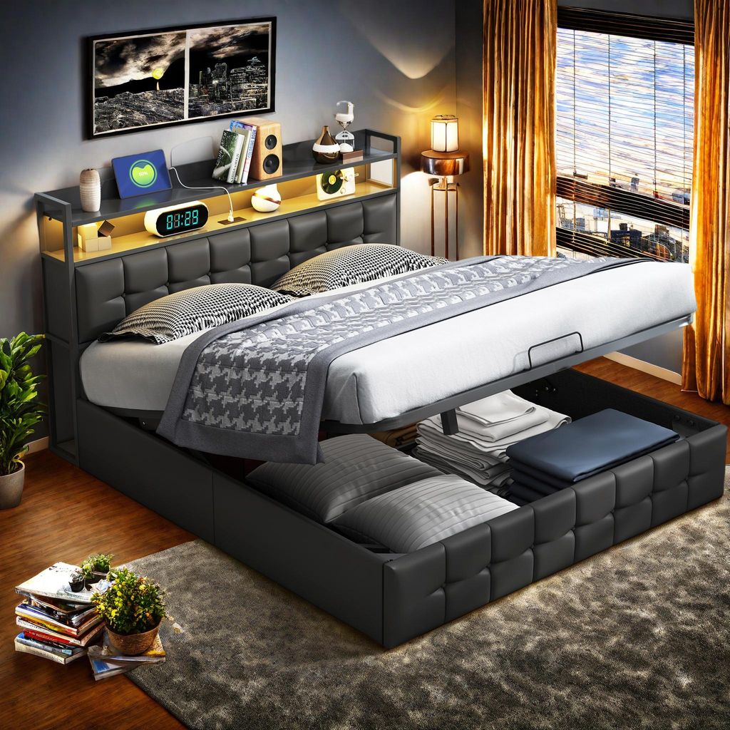 UnboxG Lit rembourré 160x200 cm avec LED, espace de Image du produit 