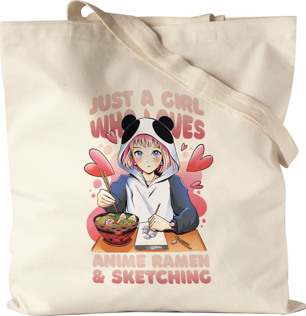 Just A Girl Who Loves Sketching And Anime Ramen Jutebeutel Stoffbeutel Canvas Otaku Baka Manga Comic Geschenkidee Fans