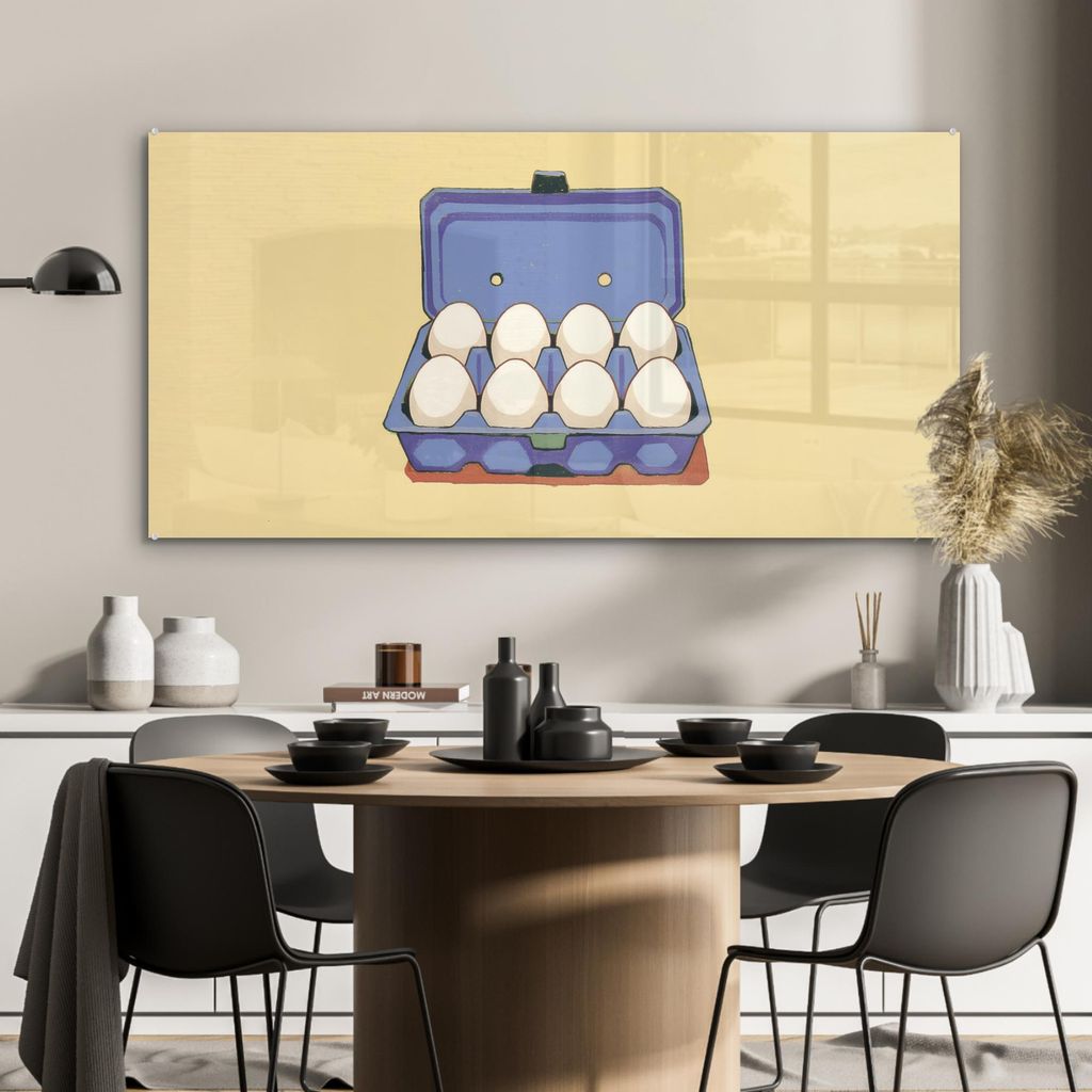 MuchoWow Glasbilder - Bilder auf Wandbild - Foto auf Glas Eier - Box - Minimalistisch - Blau 120x60 cm Wanddekoration aus Glas - Acrylglasbild - Ac...