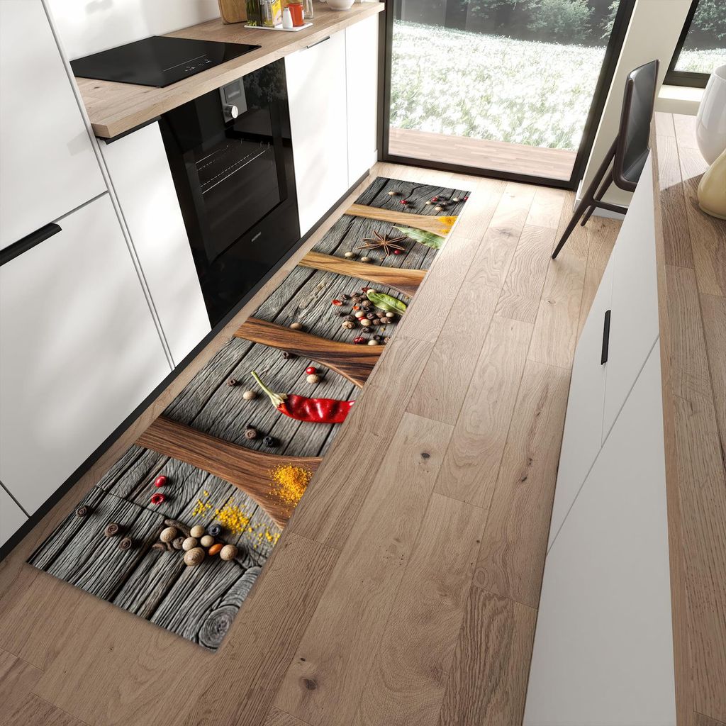 Küchenteppich 60x270cm rutschfest & abwischbar PVC Läufer - Gewürze auf Löffeln