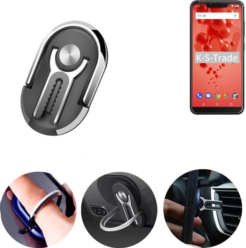 K-S-Trade 3in1 Smartphone-Ring Handy-Ring kompatibel mit Wiko View 2 Plus Fingerhalterung Handyring Tischständer Lüftungsgitter-Halterung Tisch