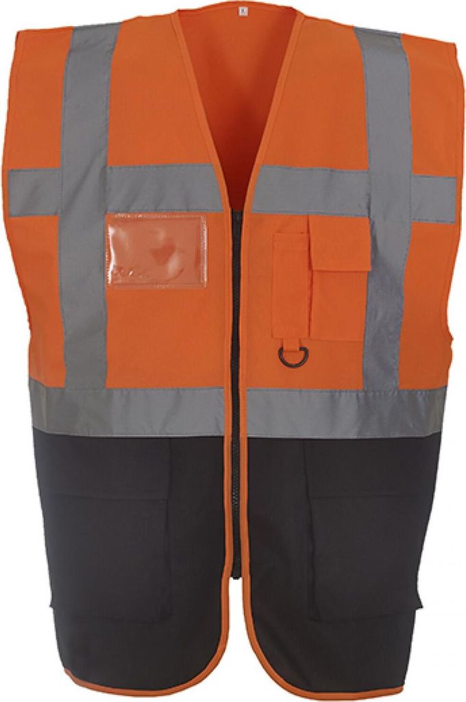 YOKO HVW801 | Herren Multi-Functional Executive Waistcoat - Farbe: Hi-Vis Orange/Black - Größe: S