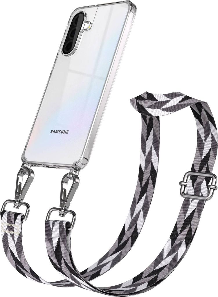 EAZY CASE Handykette - Verstellbarer Trageriemen kompatibel mit Samsung Galaxy A36, Handykordel mit transparenter Silikon-Hülle, Karabiner Silber,...