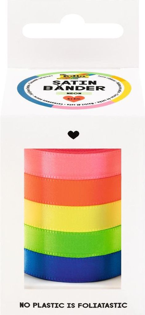 folia Satinbänder-Set NEON farbig sortiert 5 Bänder Produktbild 