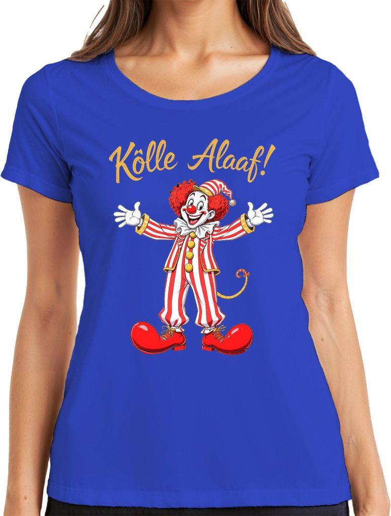 Kölle Alaaf Karneval Clown Köln Fasching rot weiß gestreift Damen T-Shirt, Blau, XXL