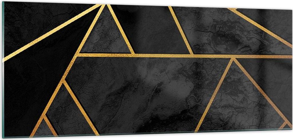 Bilder auf glas - Einteilig - Abstraktion Gold Schwarz - 100x40cm - Glasbilder - Wandbilder - Bilder - zum Aufhängen bereit - Wanddekoration aus G...