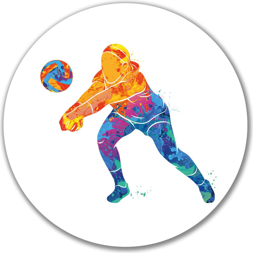 Huuraa Aufkleber Volleyballerin bunte Silhouette 10cm rund Sticker Geschenkidee