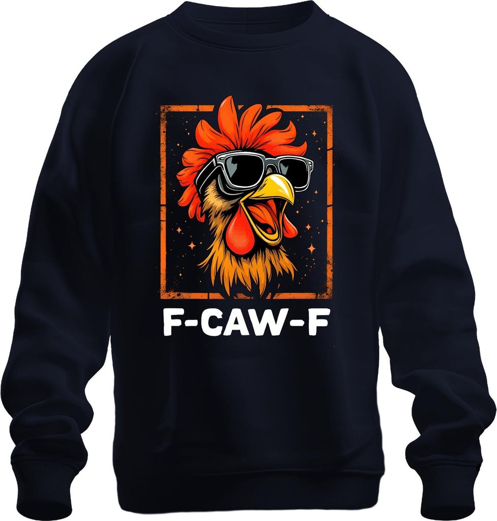 F-CAW-F lustiger Hahn Sonnenbrille Huhn Bauernhof Geschenk Meme Uni Sweatshirt Pullover, Navy, XL